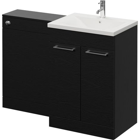Napoli 460 Cento Nero Oak 1200mm 2 Door Vanity Unit Toilet Suite with Glide Basin - 1200mm - Chrome 160mm HandleWithout Kingston Toilet Pan