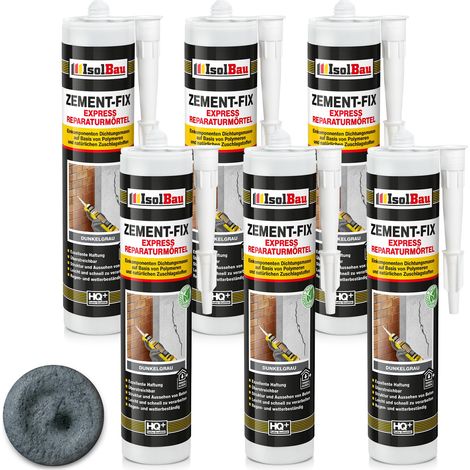 IsolBau Zement-Fix Reparatur- und Dichtungsmörtel Dunkelgrau 6 x 300 ml (1/5)