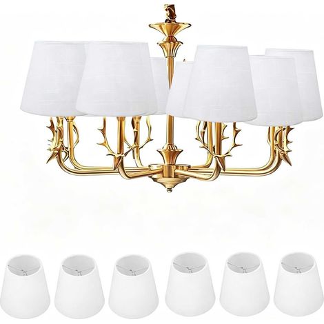 6 pièces petit abat-jour, Petits Abat-Jour en Tissu, abat-jours blanc Clip sur abat-jours pour ampoules candélabres, applique murale lustre de Table (1/5)