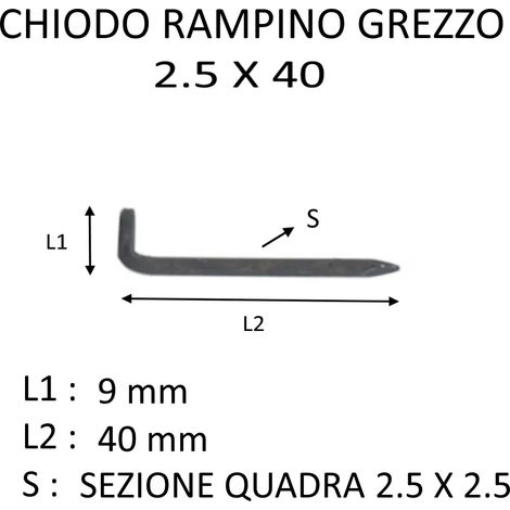 CHIODO RAMPINO GREZZO CON SEZIONE QUADRA 2,5 X 40