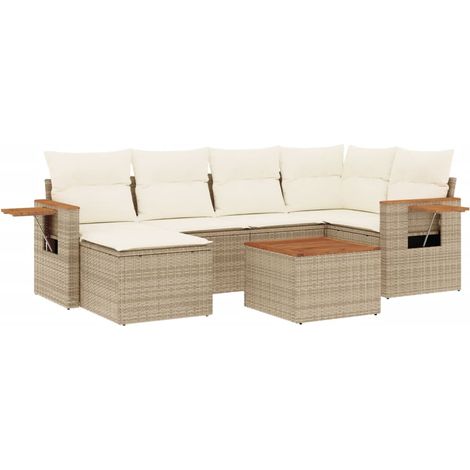 vidaXL Set Divani da Giardino 7 pz con Cuscini Beige in Polyrattan (1/5)