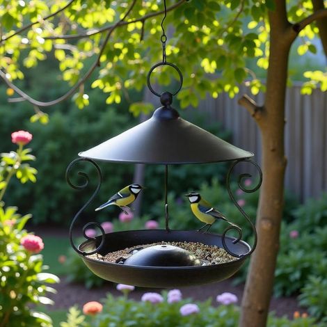 Black Flower Bud Style Rainproof Bird Feeder  Anti-Dust Outdoor Wild Bird Feeding Box