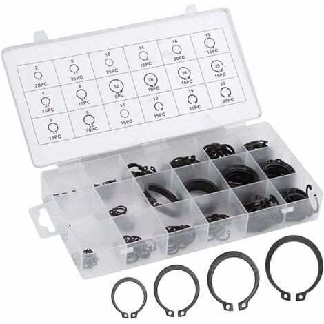300Pcs Assortiment Circlip Kit, Bestzy Coffret Circlips En Acier Inoxydable E-Clip Anneau De Retenue Externe Snap Kit Pour Anneau À Circlip, 2Mm À 32Mm (1/4)