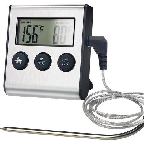 Thermomètre de cuisson pour viande, 0 à 250 °C, sonde de température de cuisine, avec écran LCD pour fours, boulangeries, barbecues et grils (pile non incluse) (1/5)