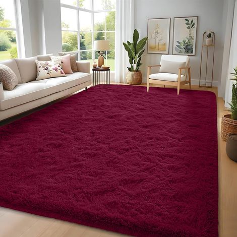 Tapis à Poils Longs 140x200cm Prune Tapis Doux antidérapant Moelleux Grand tapis pour salon, chambre et espace jeu, confortable pour toute famille et animaux domestiques, avec base antidérapante (1/5)