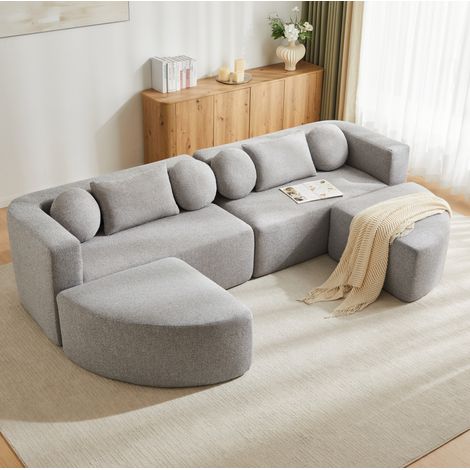 Canapé convertible modulaire sans montage, chenille gris, 292 x 165 x 68 cm DESVIAE (1/5)