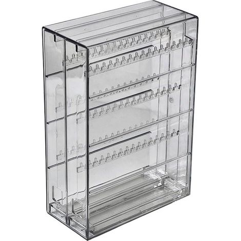 Grauer, vertikaler, transparenter Schmuckschrank und Ringorganizer mit mehreren Schubladen (1/5)