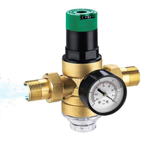 Regulador de presión de agua de 3/4 de pulgada, con manómetro y filtro de malla.