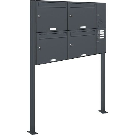 4er Briefkasten Standanlage Freistehend RAL 7016 Anthrazit Klingel (1/5)