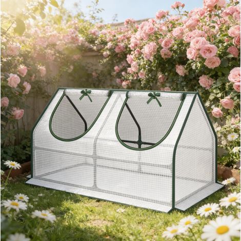 Serre de balcon extérieure mini avec 2 fenêtres zippées 120 x 60 x 60 cm acier et PE blanc (1/5)