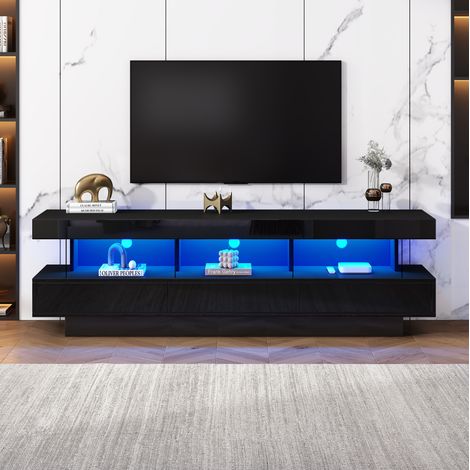Mobile TV 160 x 38 x 50,5 cm in legno nero con vani contenitore per soggiorno FloraGrace (1/5)