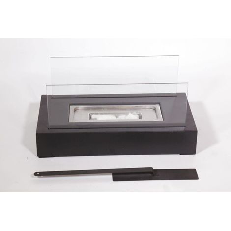 Cheminée de table au bioéthanol noir avec base en acier inoxydable et verre à l'éthanol pour l'intérieur et l'extérieur (type C) (1/4)