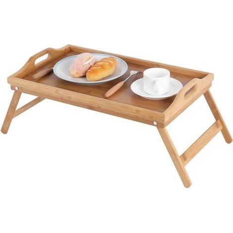 Plateau de lit - Bambou - Pliable - 50x30 cm - Table de petit-déjeuner - Rectangulaire (1/4)