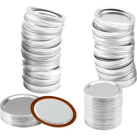 Beyamis 48 couvercles et anneaux de fermeture pour bocaux Mason à ouverture standard de 70 mm, en métal, étanches et à fente. (1/5)