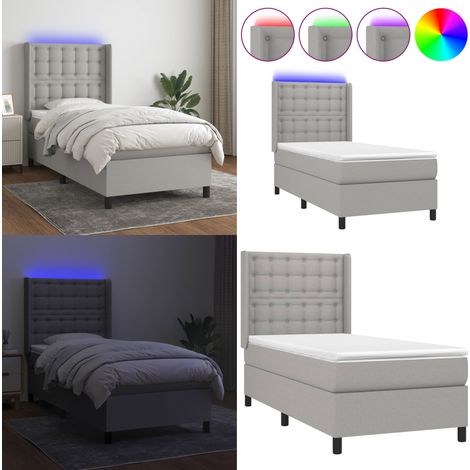 Cama box spring colchón y luces LED tela gris claro 90x200 cm - Colchón con luces LED - Cama con luz LED