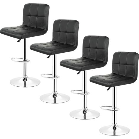 Juego de 4 Taburetes de bar cuero sintético, Taburete de cocina Giratorio en 360° con Respaldo y Reposapiés - Negro (1/5)