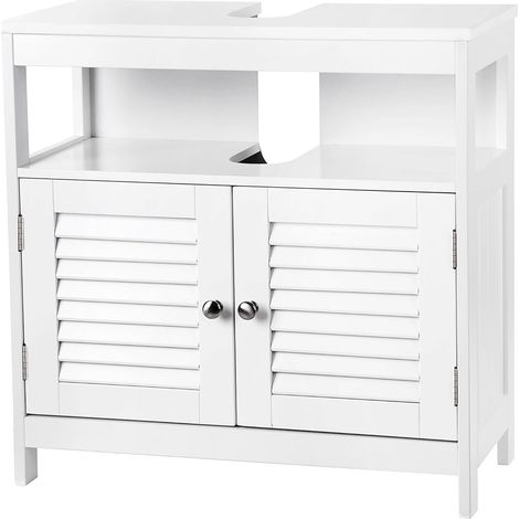 VASAGLE Mobile Sottolavabo per Bagno, Mobiletto da Bagno, 2 Ante a Persiana, Capiente, Design Moderno, 30 x 60 x 60 cm, Bianco BBC02WT (1/10)