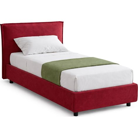 Cama Individual Atrelmo, Colchón Incluido, Desenfundable Hecho en Italia, Con Almacenaje, Rojo