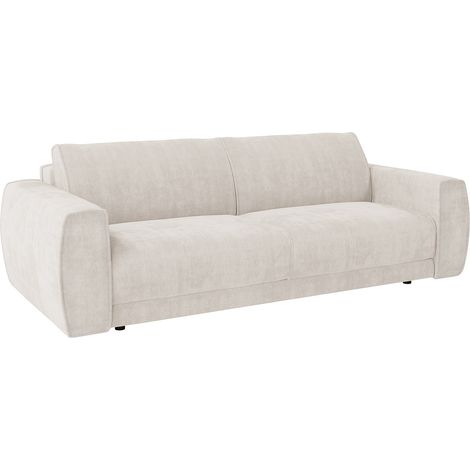 Divano letto 4 posti con meccanismo express in tessuto ciniglia beige - Letto 160 cm - Materasso 16 cm VOMERA di Maison Céphy