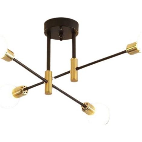 Lustre de style industriel vintage, lustre de plafond à 4 lumières, lustre vintage, plafonnier noir d'intérieur, chambre, couloir, lustre de cuisine (1/5)