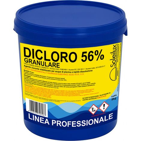 Dicloro Cloro Granulare 56% Rapido per Piscina - 5 kg, Dicloro Stabilizzato