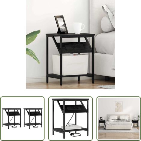 Rangement chambre - Cabinet de chevet 2 pcs Chêne noir 38 x 30 x 48 cm (1/5)
