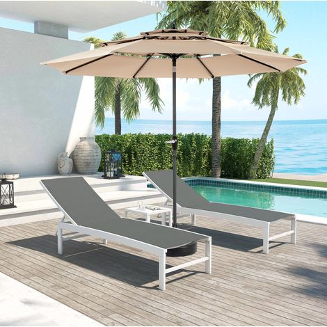 Parasol de jardin 10 ft en tissu polyester kaki, inclinable, pour jardin et piscine FloraGrace (1/5)