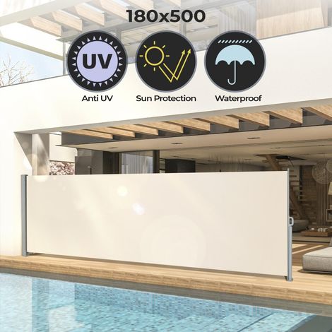 Tenda da Sole Laterale - 500 x 180 cm, Anti UV, Frangivento, Frangivista, Privacy, Beige - Paravento Laterale, Rettratile, Avvol (1/2)