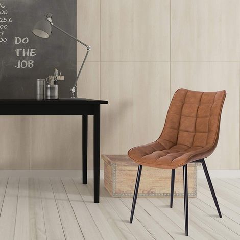 WOLTU Esszimmerstühle 2er Set Küchenstuhl Polsterstuhl Wohnzimmerstuhl Sessel mit Rückenlehne, Sitzfläche aus Kunstleder, Metallbeine, Antiklederoptik, Hellbraun (1/4)