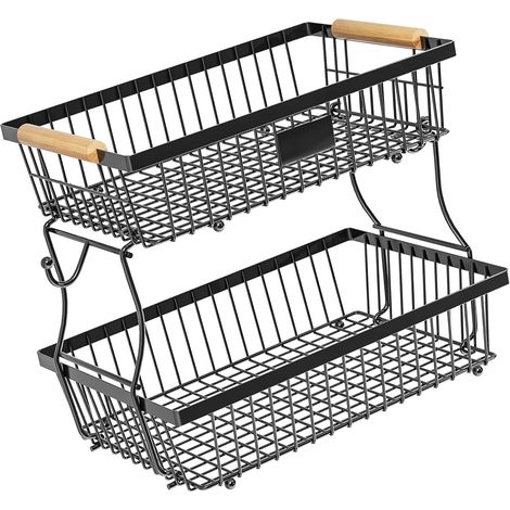 Support à fruits avec 2 cintres à bananes empilables, étagère de rangement pour légumes, panier en fil métallique pour pain, oignons, pommes de terre, rangement de cuisine (1/5)