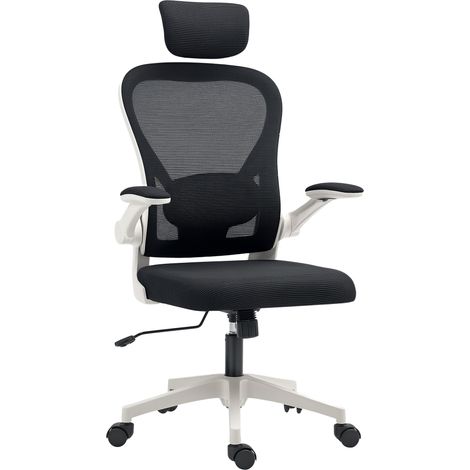 Executive Office Chair, Ergonomic Mesh High Back Desk Chair with Flip-up Armrest, Rotatable Headrest, Adjustable Lumbar Support for Home Study, Black (1/5)