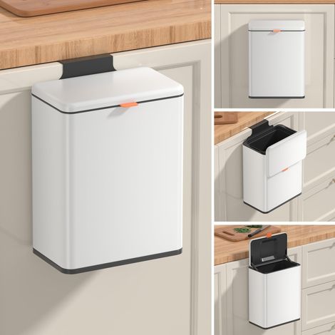 Poubelle à compost de cuisine, à suspendre, avec couvercle, 8 l, en acier inoxydable, pour portes d'armoires de cuisine, montée sous l'évier, porte, camping-car, salle de bain (blanc, 8 l) (1/5)