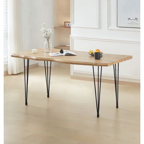 Hallowood Furniture Cullompton Large Dining Table with Black Metal Legs, 4-6 Seater Industrial Style Live Edge Effect Top Modern Dining Table for Home, Restaurant or Office (160cm) (1/5)