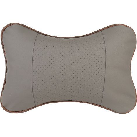 (grey) Set of 2 comfortable PU leather car neck pillows, soft support cushion for head and neck (1/4)