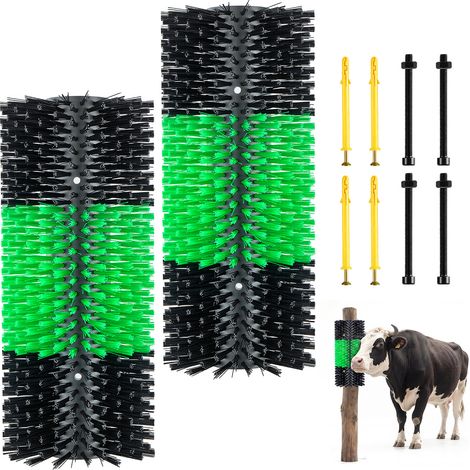 VEVOR Cepillo Rascador para Ganado, Paquete de 2 Unidades, 430 x 190 mm, Cepillo de Masaje para Vacas Caballos Ovejas, Tornillos Incluidos, Raspador para Ganadería Campos Granjas, Color Verde y Negro (1/5)