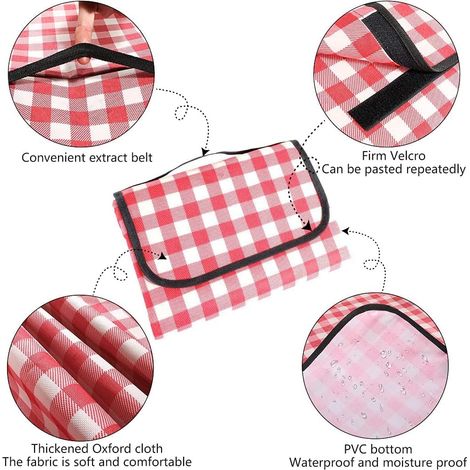 1 Couverture de Pique-Nique Rouge, Tapis de Plage Imperméable 200 × 200cm Tapis de Pique-Nique à Carreaux Léger et Lavable avec Poignées Convient pour la Randonnée Camping Parc (1/4)