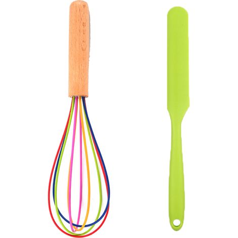 Ustensiles De Cuisine - Ensemble 2 Pièces En Silicone Et Bois - Résistance Haute Température - Pour Casseroles Antiadhésives (1/5)