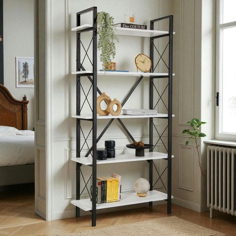 Bibliothèque étagère noire, 5 plateaux blancs JENA (1/5)