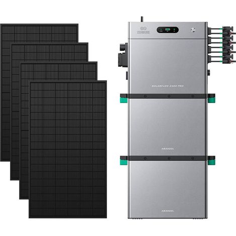 Zendure SolarFlow 2400 Pro - Batterie Solaire 2400W AC, PV 4800W, 2.4-16.8kWh, Plug & Play, IP65, Tesla/Pompes à Chaleur. avec 2xAB3000L (5.76 kWh), avec 450Wx4 Panneau Bifacial