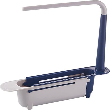 (blau) Spülbecken-Schwammhalter, Spülbecken-Organizer, Teleskop-Schwammhalter zur Aufbewahrung im Spülbecken, geeignet für Spülbecken mit 32–45 cm Durchmesser (1/4)