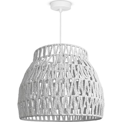 Paco Home Lámpara De Suspensión LED Colgante Salón Dormitorio Comedor Pantalla De Papel E27 Luce a sospensione - Bianca, Bianco (Ø35cm)