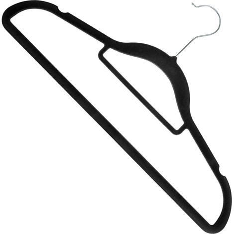10 x Coat Clothes Hangers Velvet Trouser Velour Non-slip Clothing Slim BLACK (1/3)