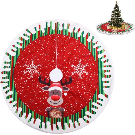 Jupe Arbre De Noël - Ronde - Feutre - Motif Flocon De Neige Et Renne - Rouge - 80 Cm (1/5)