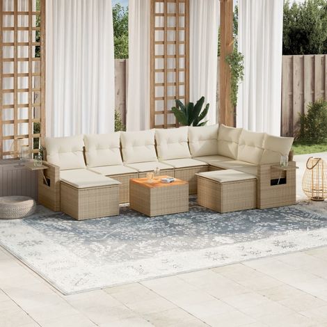 Juego de sofás jardín con cojines beige 10 pzas ratán sintético vidaXL (1/3)