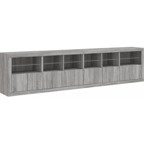 Aparador cómoda mueble almacenaje organizador cocina salón salón con luces LED sonoma 283 x 37 x 67 cm gris 020030070