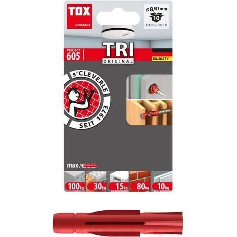Bouchons universels TOX 8 x 51 mm, blister de 10 pour une utilisation polyvalente.