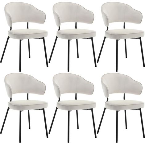 WOLTU Set di 6 Sedie per Sala da Pranzo. Sedie da Cucina con Schienale. Sedie Imbottite e Rivestite in Velluto con Gambe Metalliche. Sedie Moderne per Camera da Letto. Soggiorno. Crema