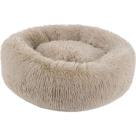 Panier Chien Chat Moelleux Rond Lits pour Chats, Fluffy Lit pour Chien Donut Anti Stress Peluche Confortable Lavable pour Chien Chat Petit Moyen Grand XH034 (Diameter:50cm, Light Brown) (1/5)