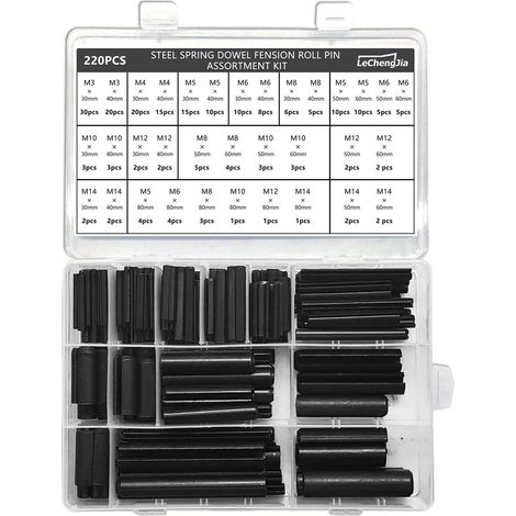 220 Pcs Goupilles à Ressort Fendues En Acier, Assortiment De Goupilles éLastiques Acier, Goupilles éLastiques De SûReté En Acier Au ManganèSe, Tailles mélangées - M3 M4 M5 M6 M8 M10 M12 M14-Avec boîte (1/5)