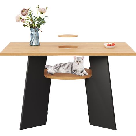 Mesa de comedor rectangular para 6 personas con zona para mascotas 130 x 85 x 75 cm (1/5)
